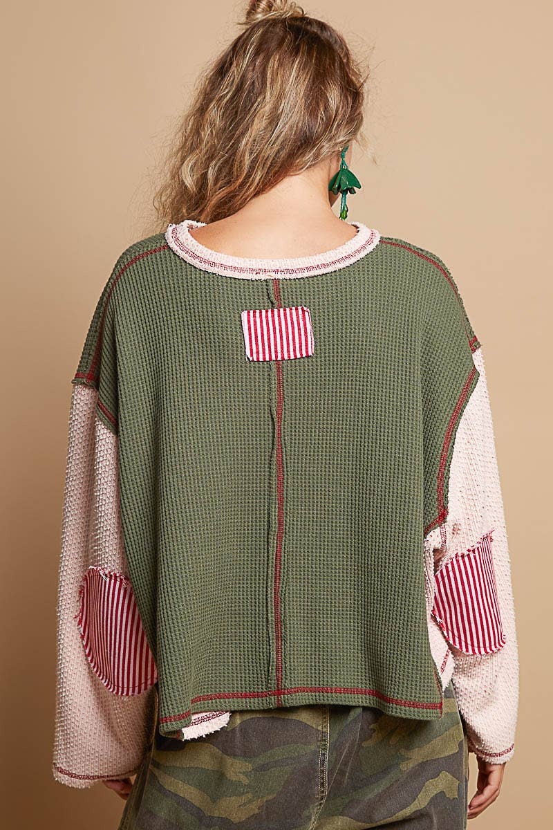 Round Neck Wide Sleeve Oversized Thermal Knit Top