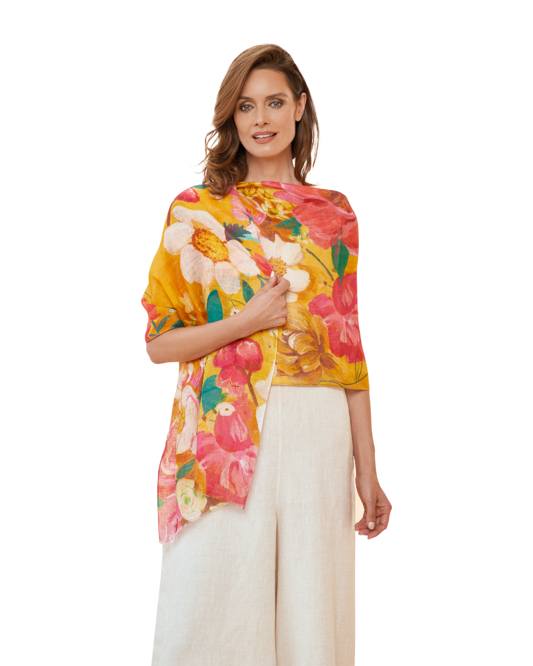 100% Linen Impressionist Floral Scarf