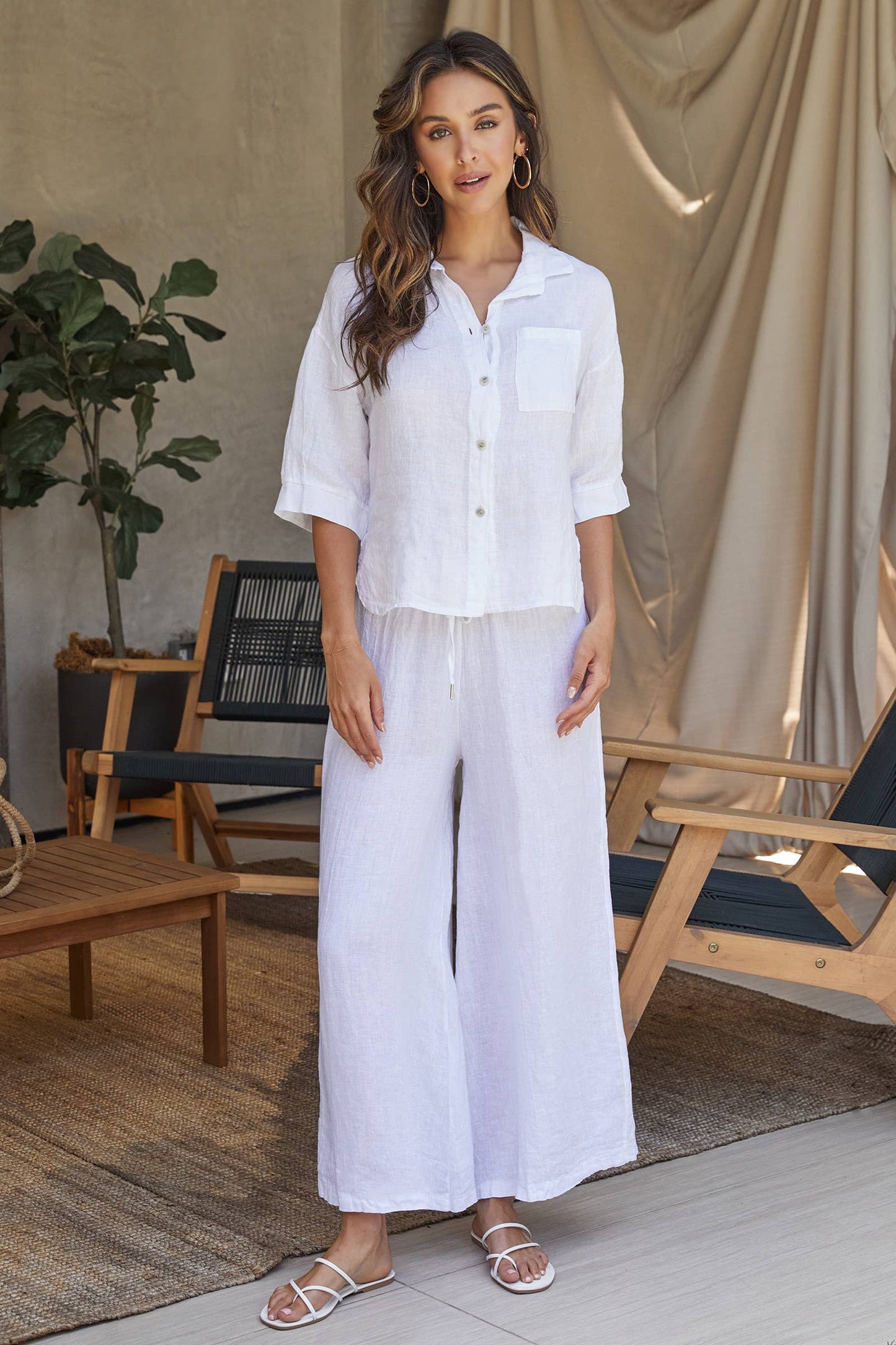 LINEN 3/4 SLEEVE BUTTON DOWN SHIRT