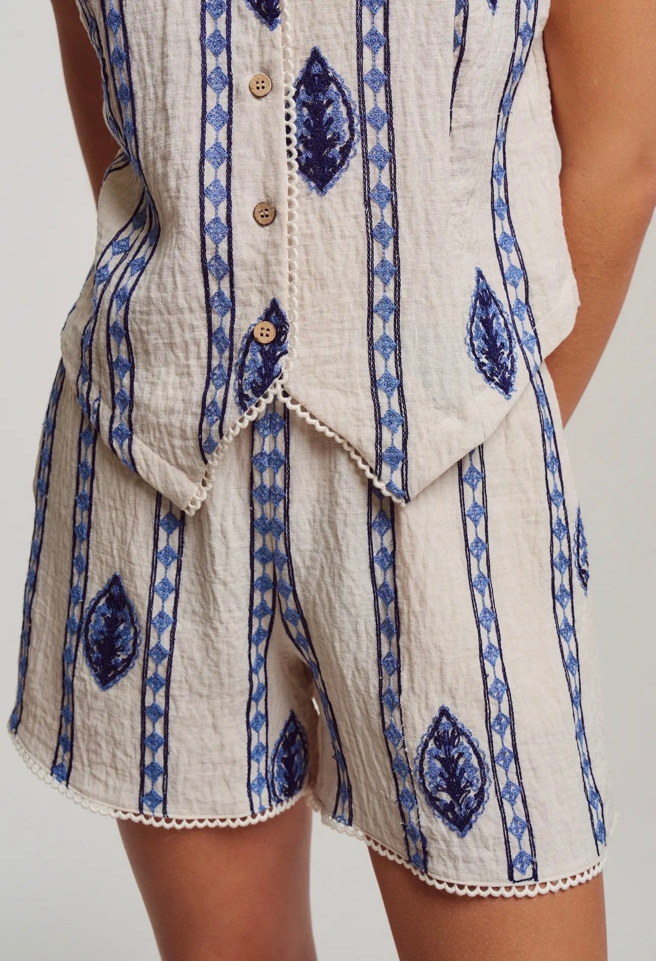 Blue Embroidered Linen Set