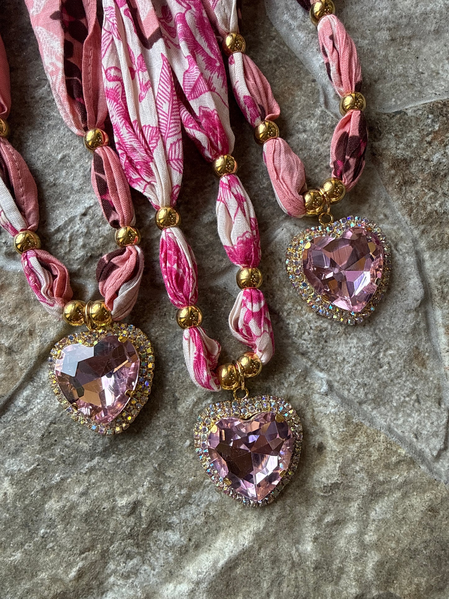 Pink Jeweled Heart Necklace
