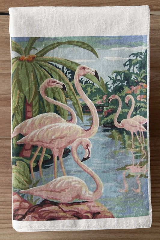 Pink Flamingos Organic Retro Kitchen Towel