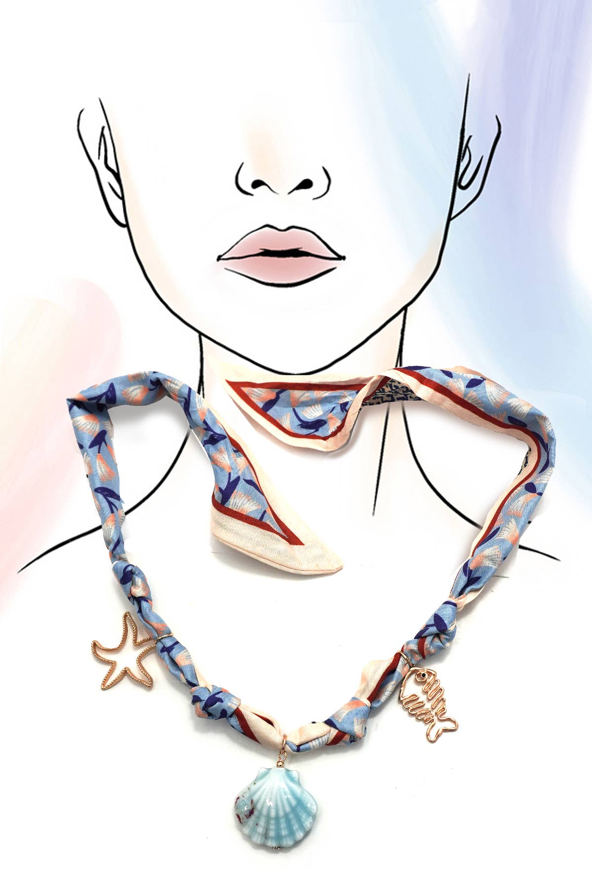 SCARF CHARM NECKLACE-CERAMIC SEASHELL STARFISH