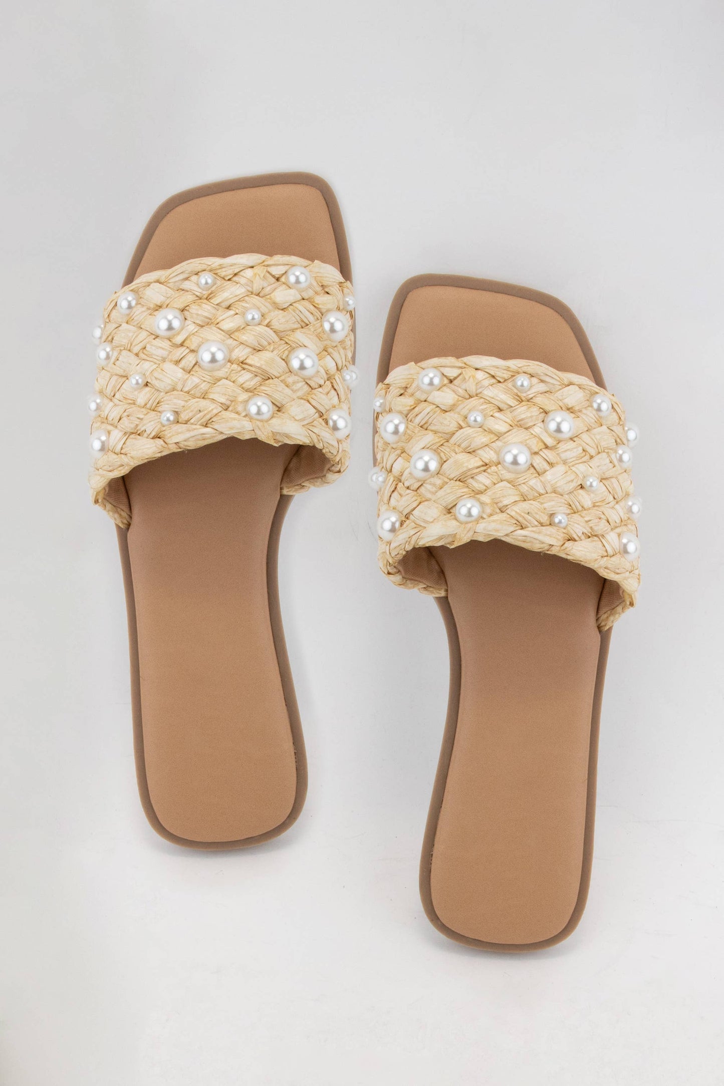 PEARL RAFFIA WOVEN UPPER SLIDE SANDAL