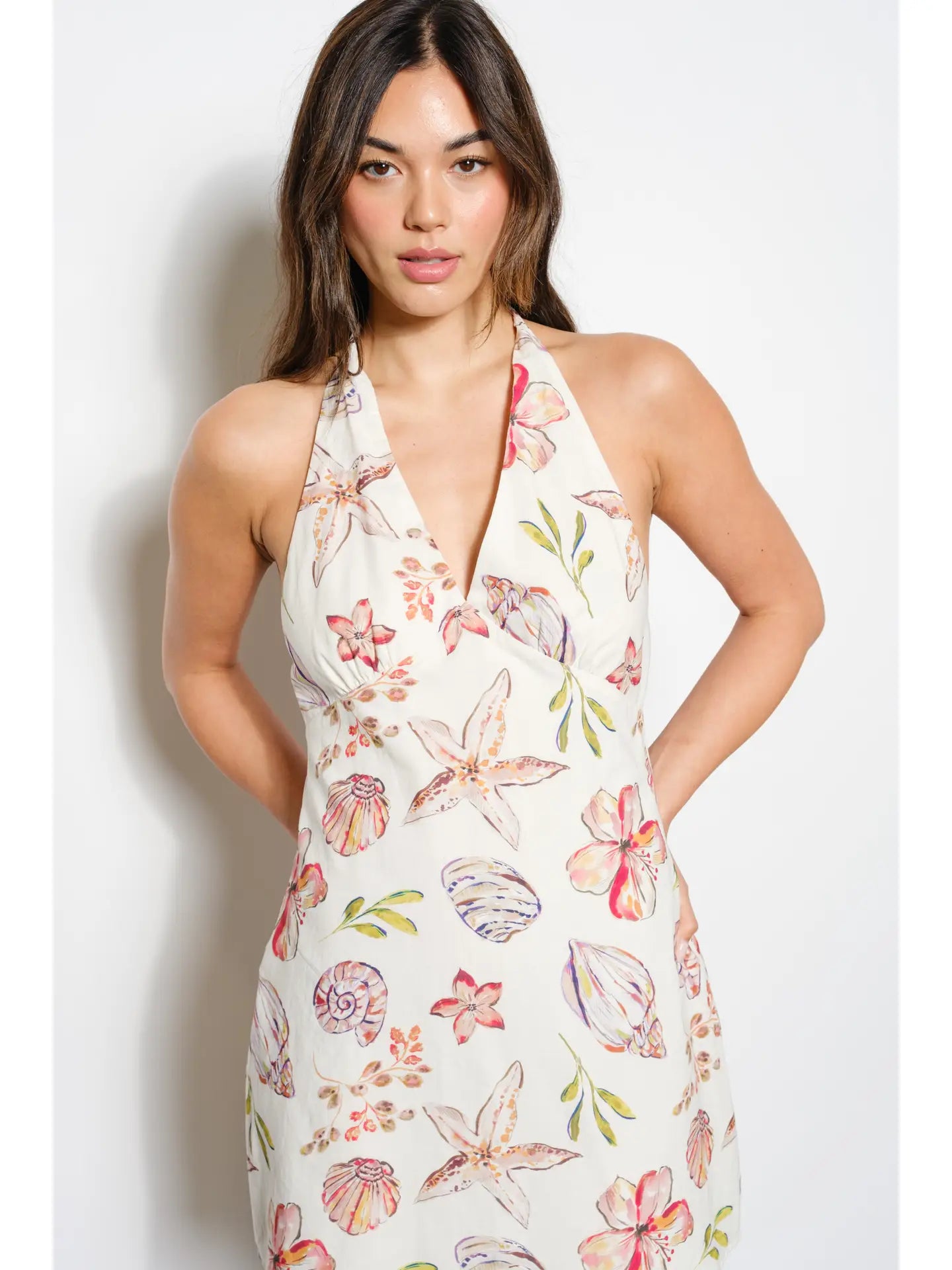 seashell halter dress Metallic Seashell Detail Sleeveless Halter Neck Midi Dress