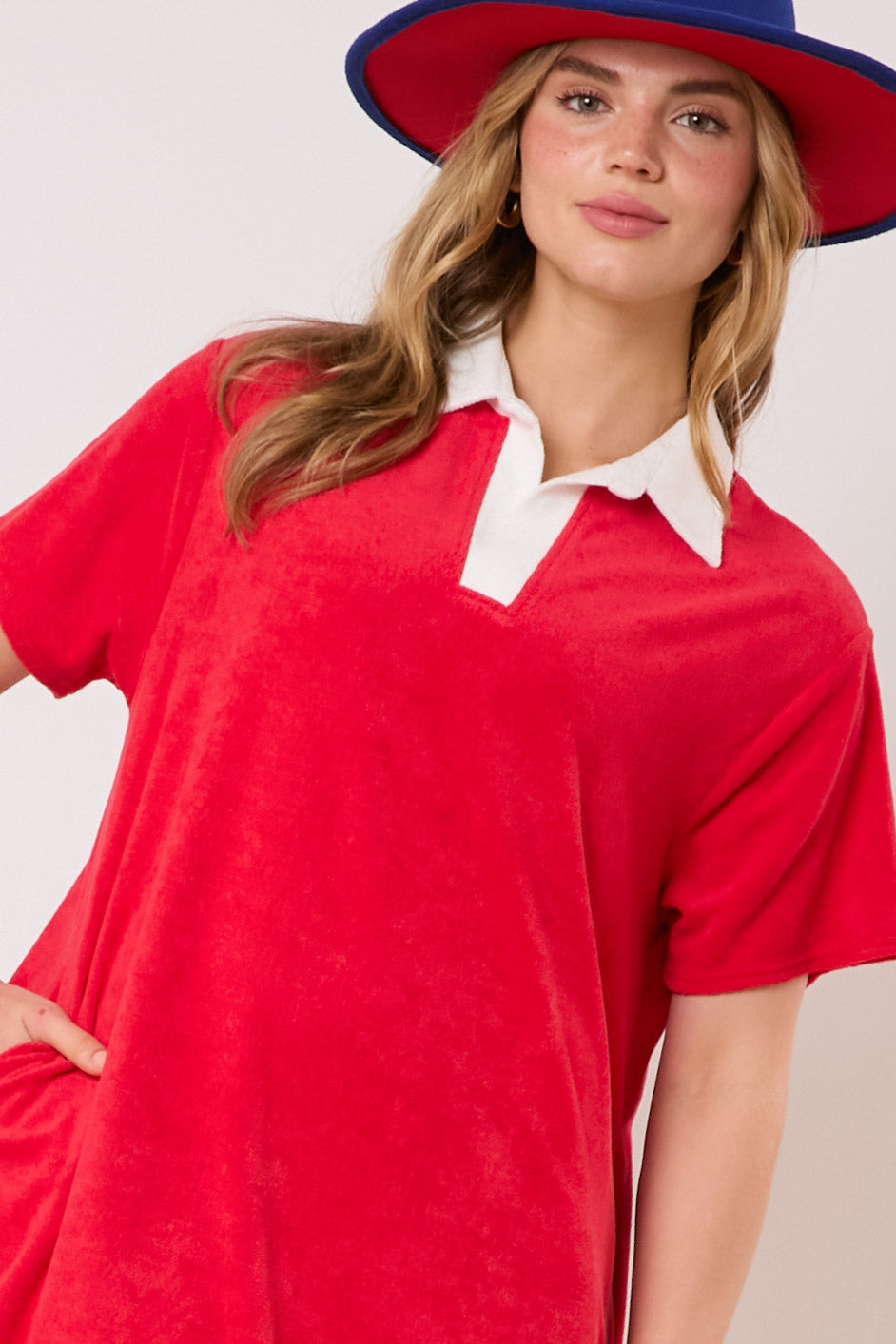 Red USA Terry Towel Cloth Mini Dress