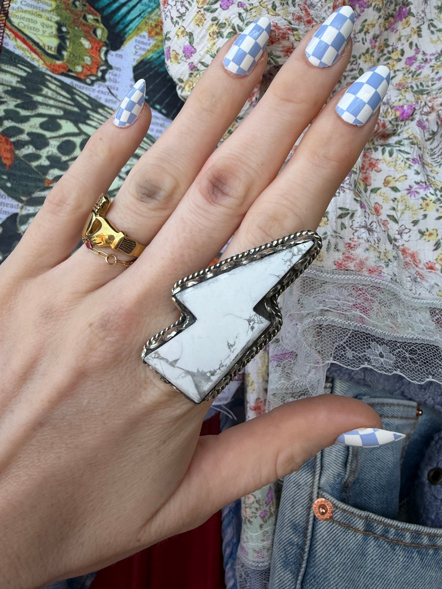 White Lightening Bolt Ring