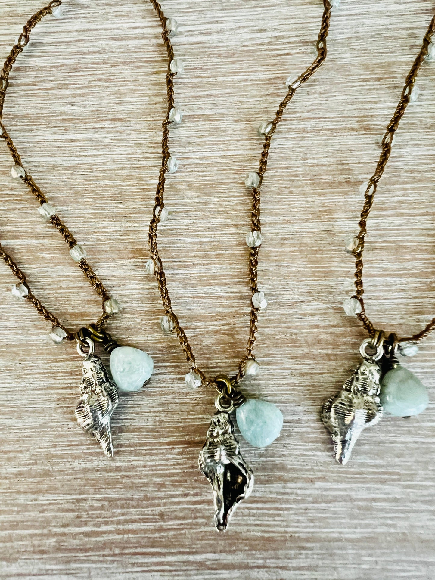 Ocean Treasure Conch Seaside Charm Necklace With Aquamarine