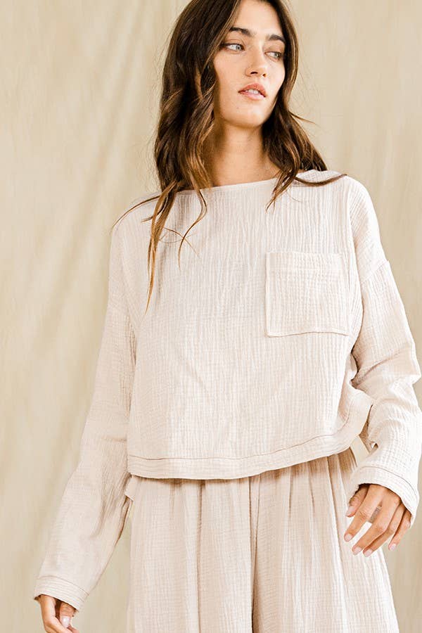 Cotton Gauze Tie Open Back Top