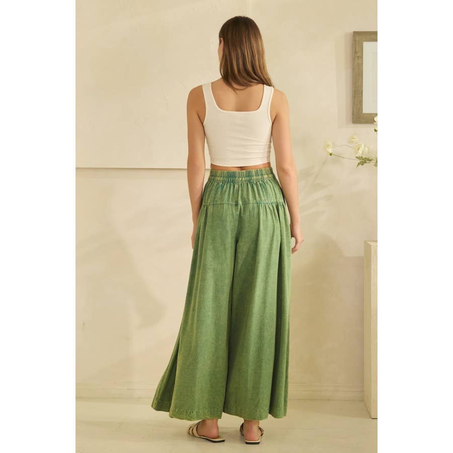 GREEN WASHED PINTUCK WIDE LEG Pants