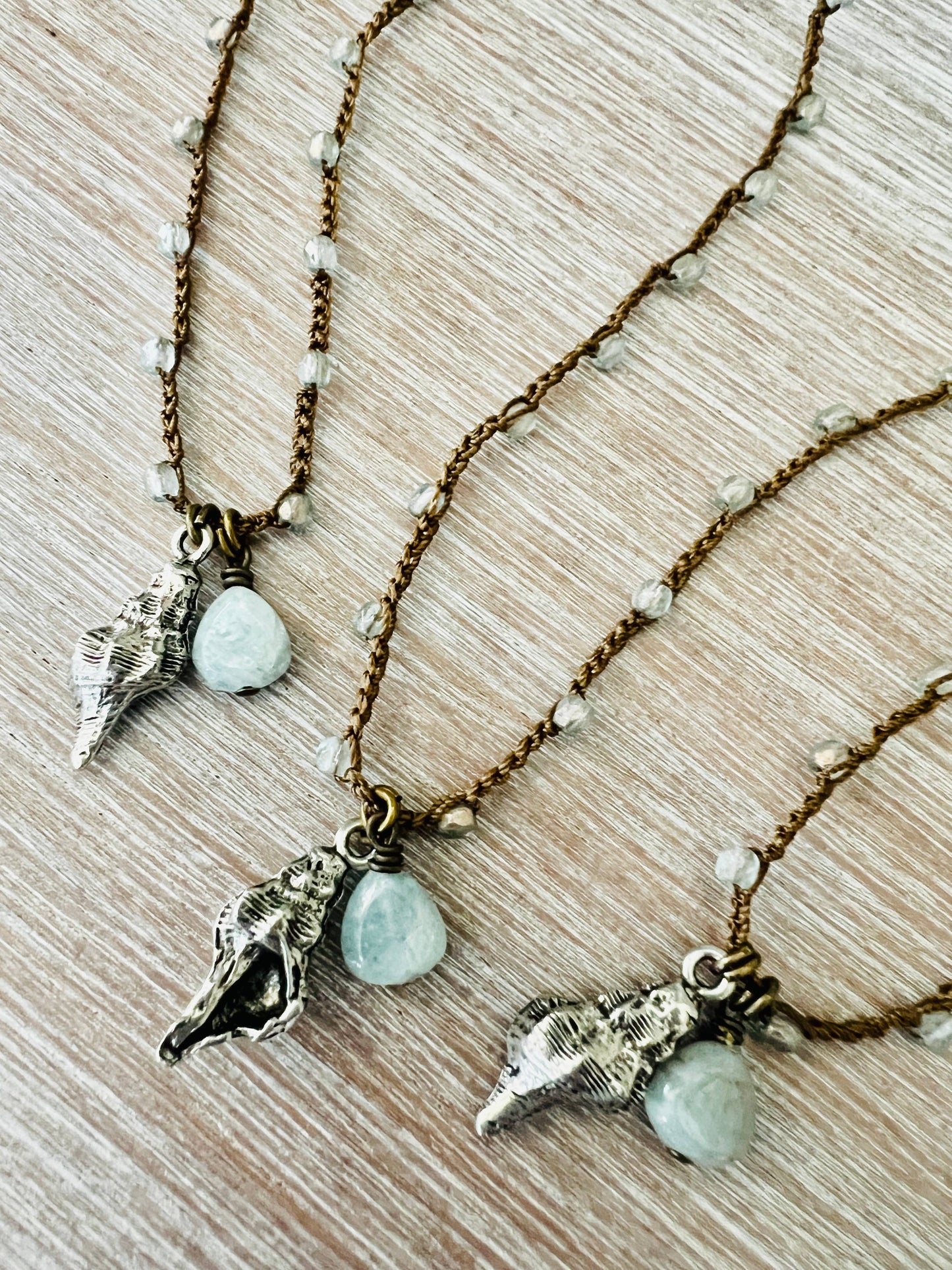 Ocean Treasure Conch Seaside Charm Necklace With Aquamarine