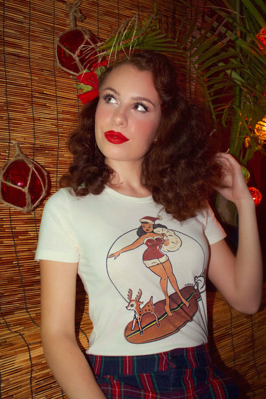 Santa's Surf Girl Fitted Pin-Up T-Shirt