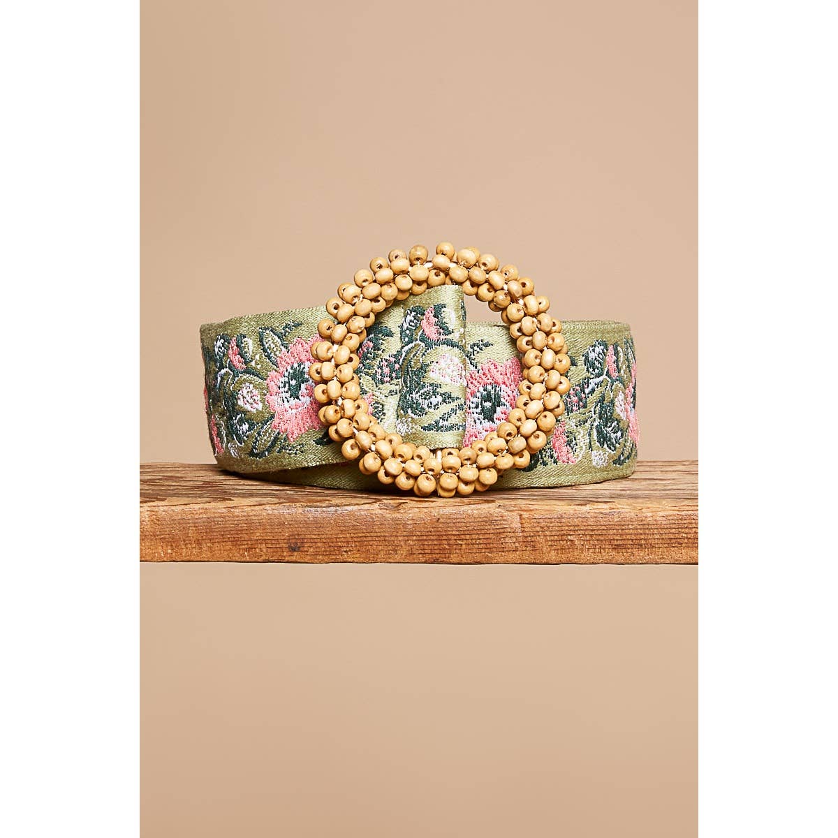 Green and Pink Floral pattern circular buckle belt