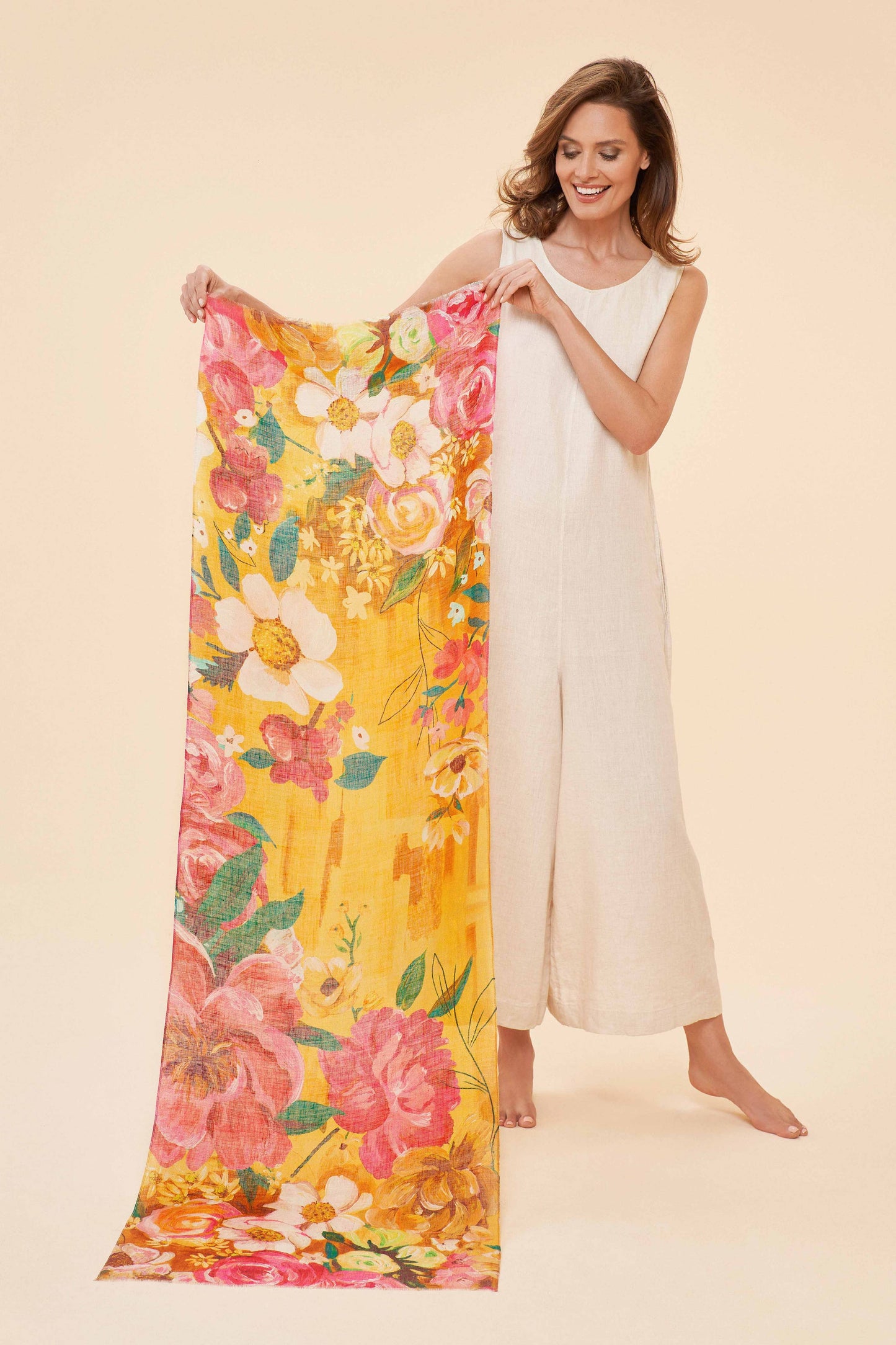 100% Linen Impressionist Floral Scarf