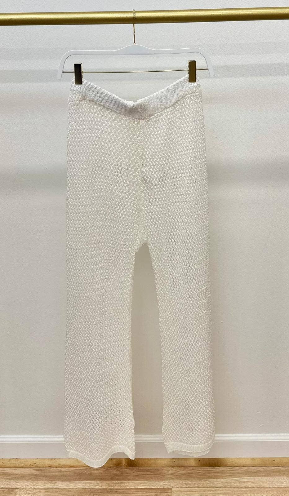 Metallic Gold Netted Crochet Mid Rise Mini Flare Pants