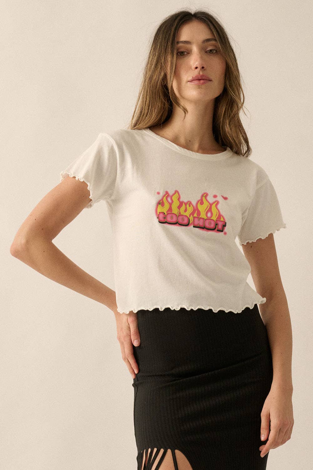 Too Hot Cropped Lettuce Edge Graphic Baby Tee