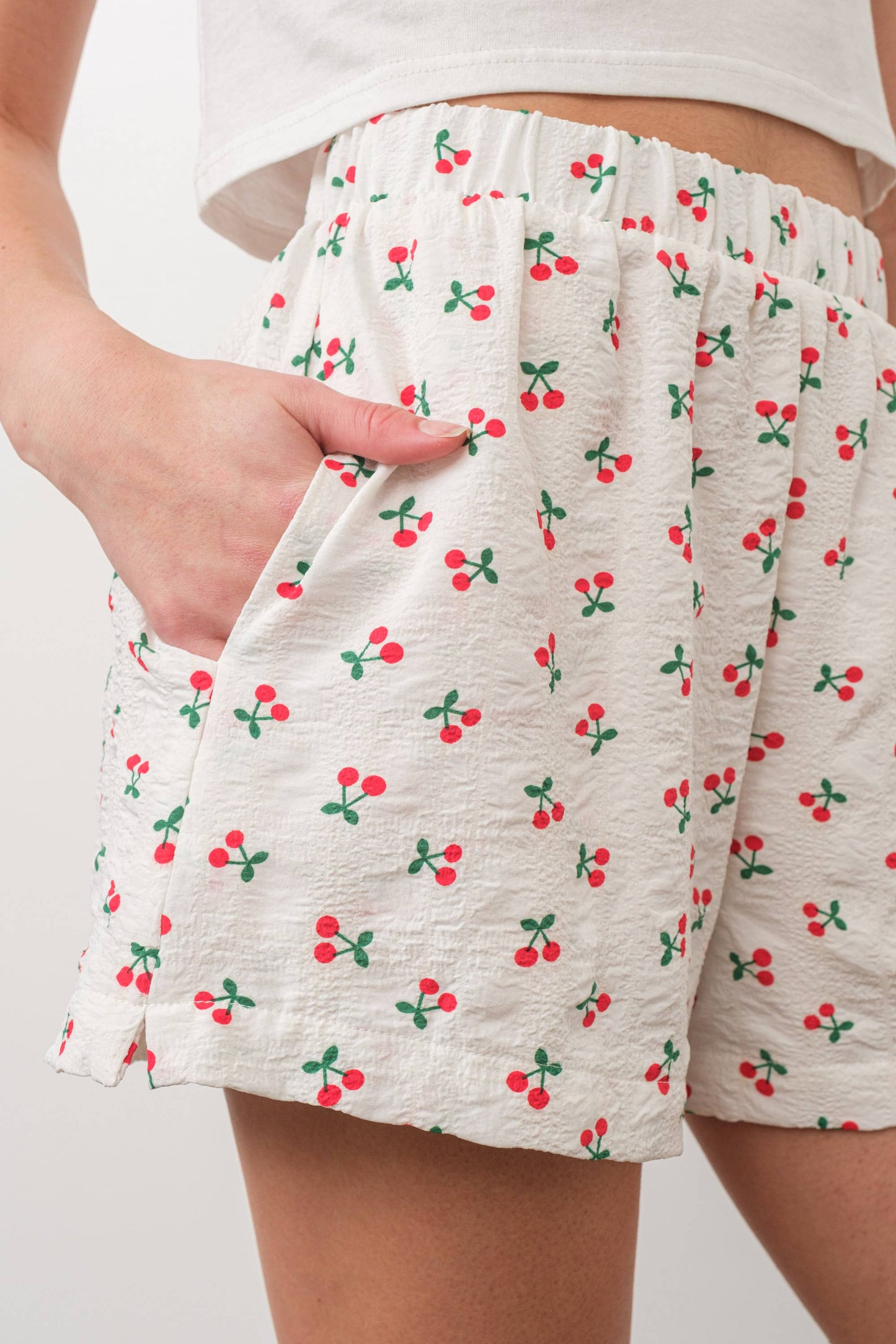Cherry Print Cotton Shorts
