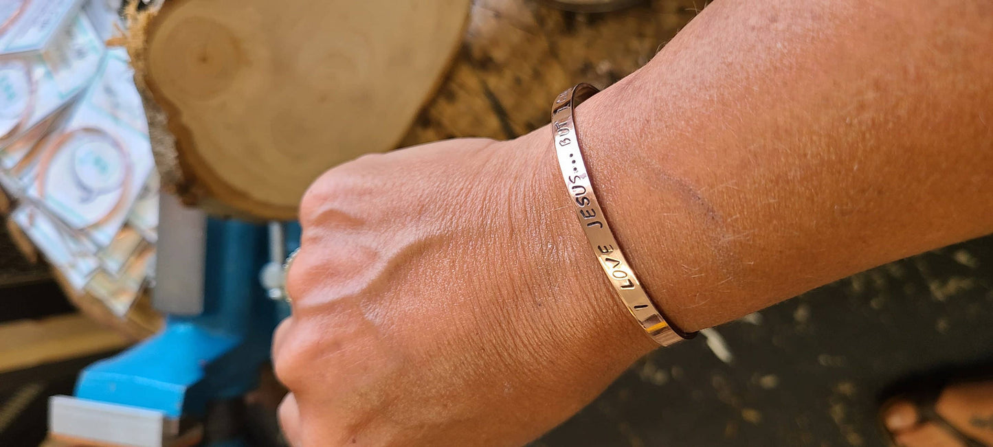 I Love Jesus...but, I Cuss A Little. Copper Bracelet