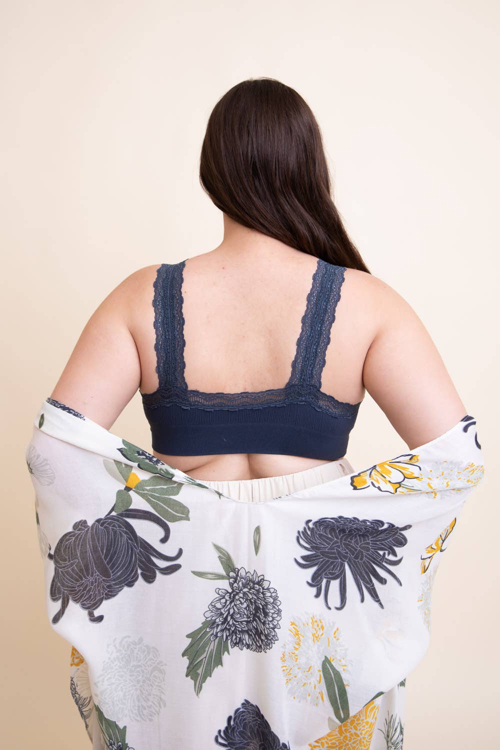 XL Blue/Gray Lace Trim Padded Bralette