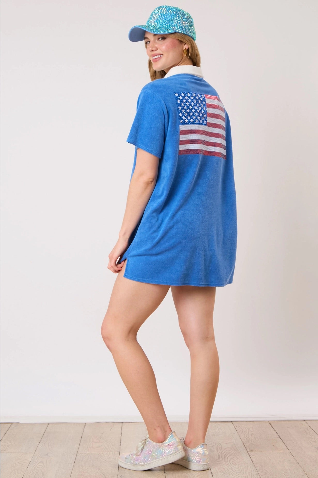 Blue USA Terry Towel Cloth Mini Dress