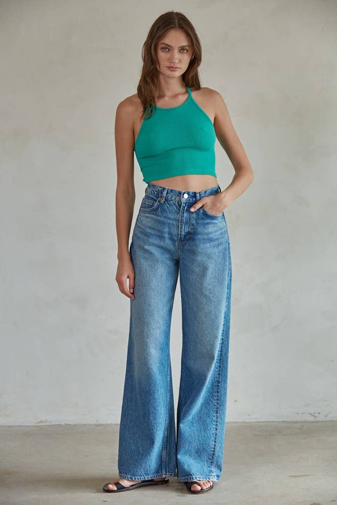 Ash Moss Seamless Sleeveless Halter Neck Top