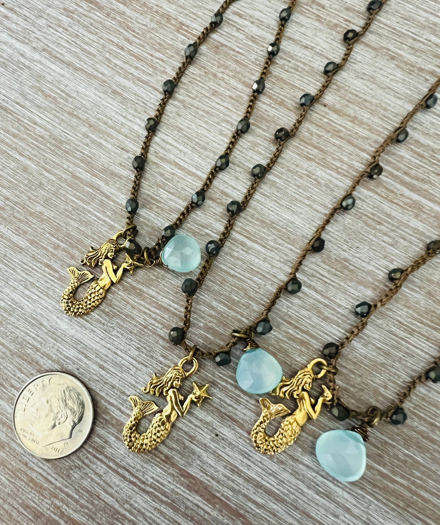 Starry Night Mermaid Beach Necklace And Chalcedony Drop