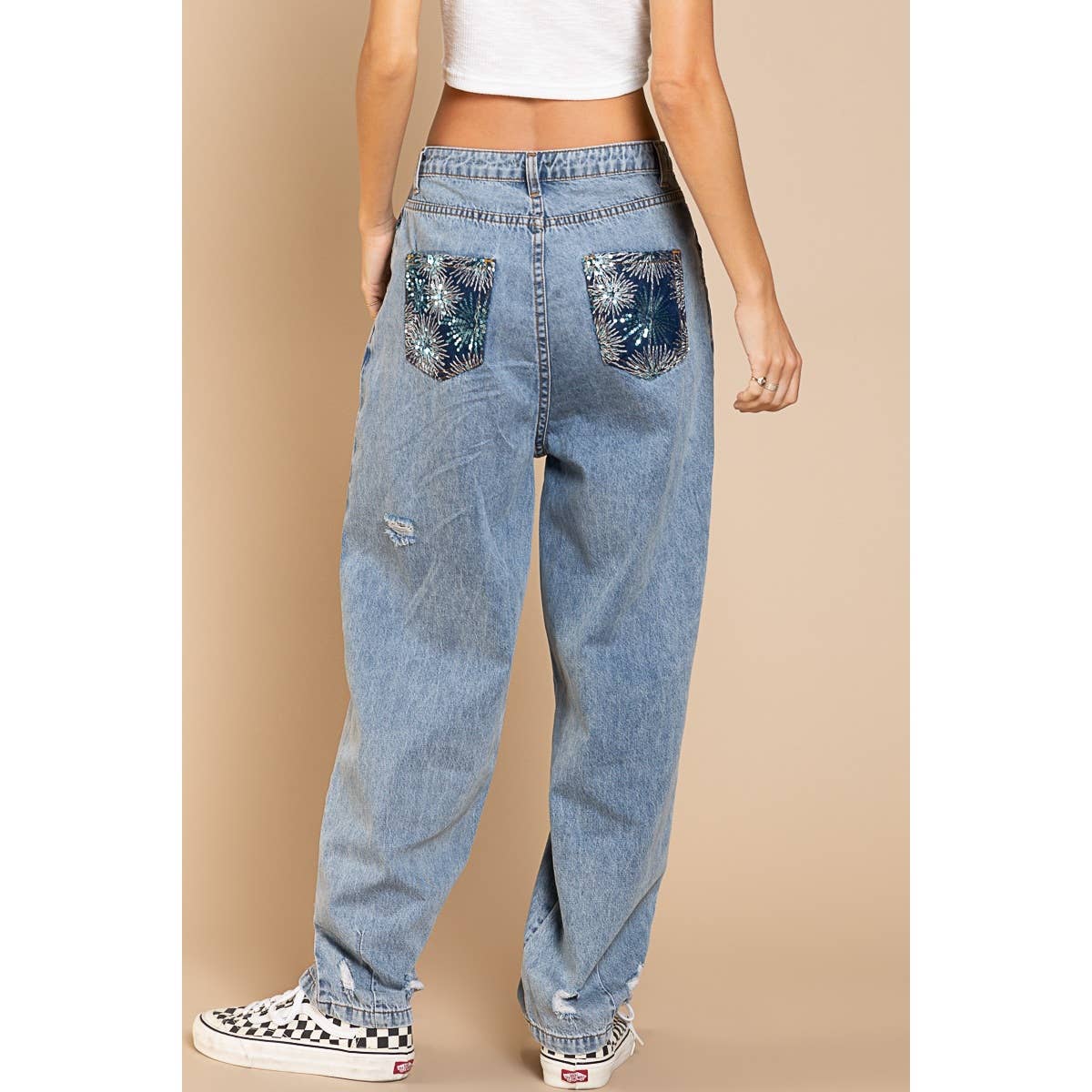 Starburst Pockets Distressed Denim Jeans