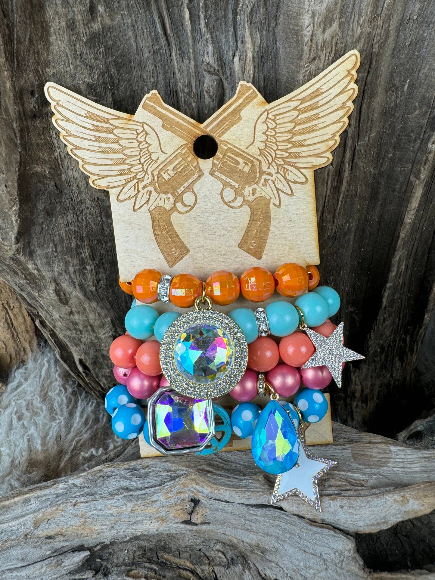 Bracelet Stack Coral Orange Turquoise