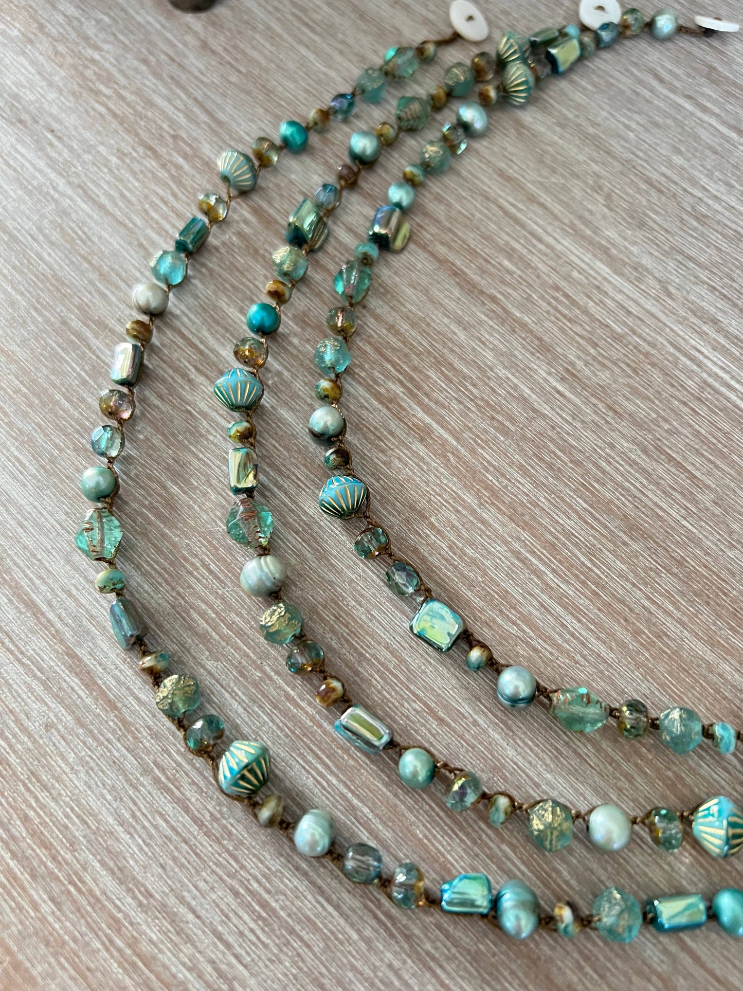 Gulf Of Mexico Beach Necklace Or Wrap Bracelet With Pearls