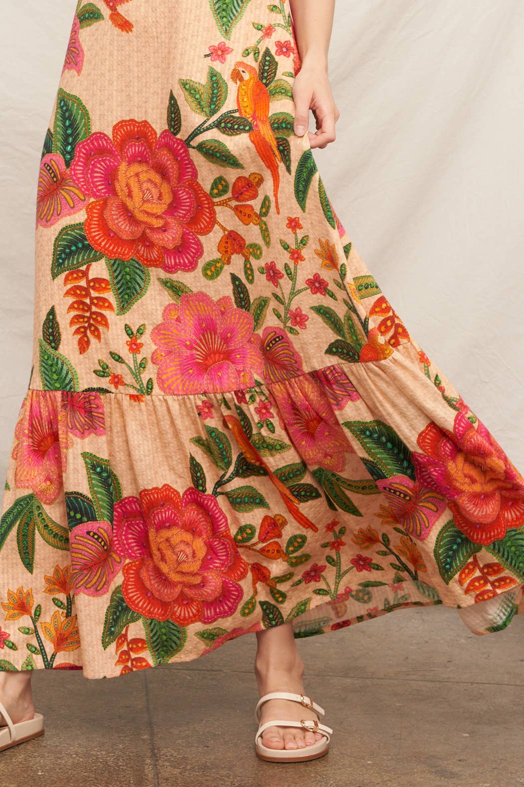 Textured Tropical Print Halter Neck Maxi Dress
