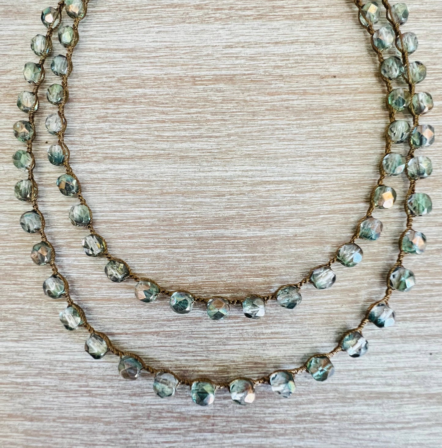 Sea Green And Grey Long Crystal Strand.