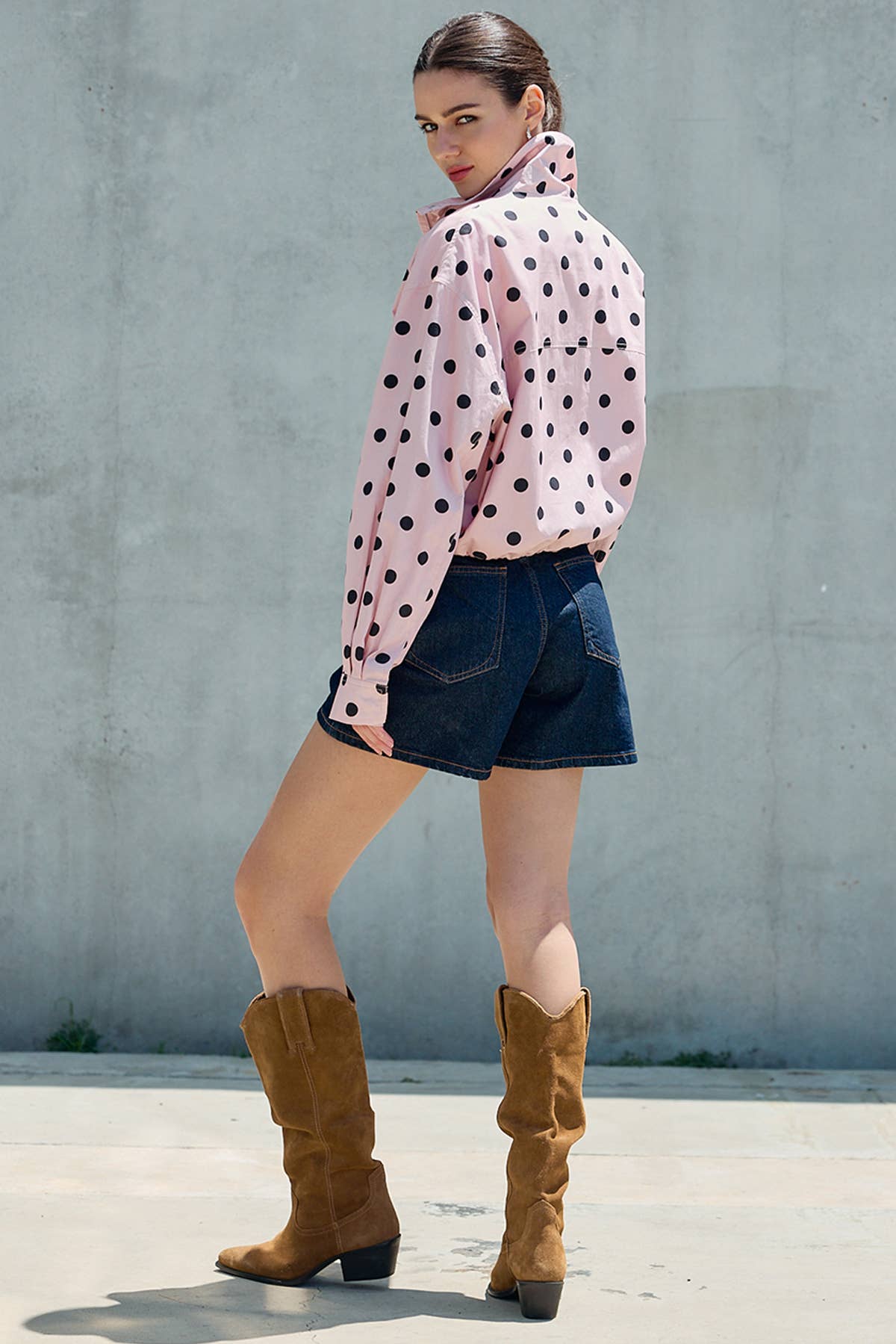 PRE ORDER SHIPS AUG 8-15 Polka Dot Stand Collar Zip Up Jacket