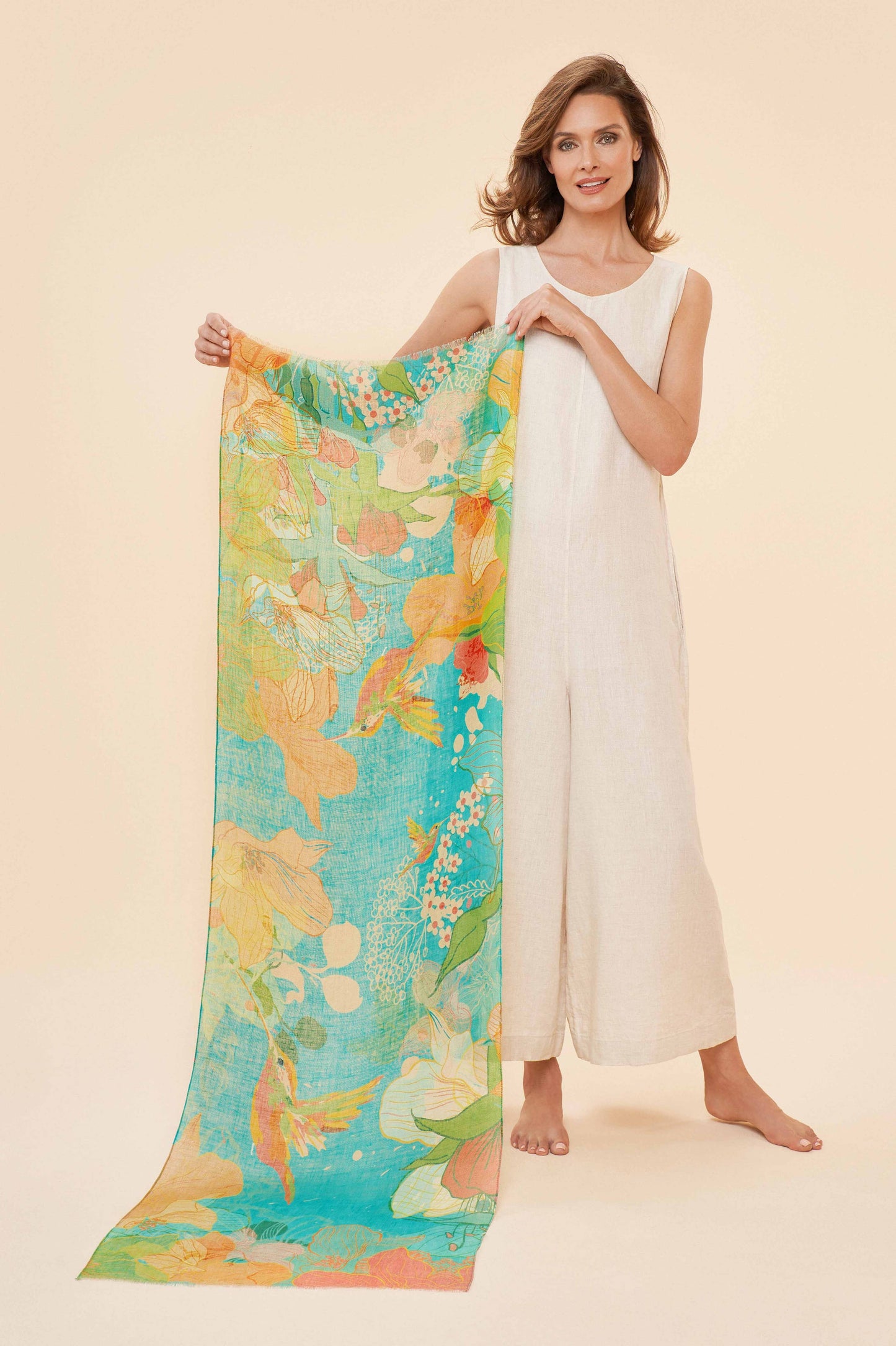 100% Linen Hummingbird Scarf