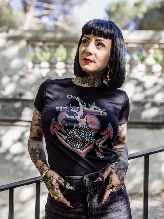 The Red Sea Mermaid Traditional Tattoo T-Shirt