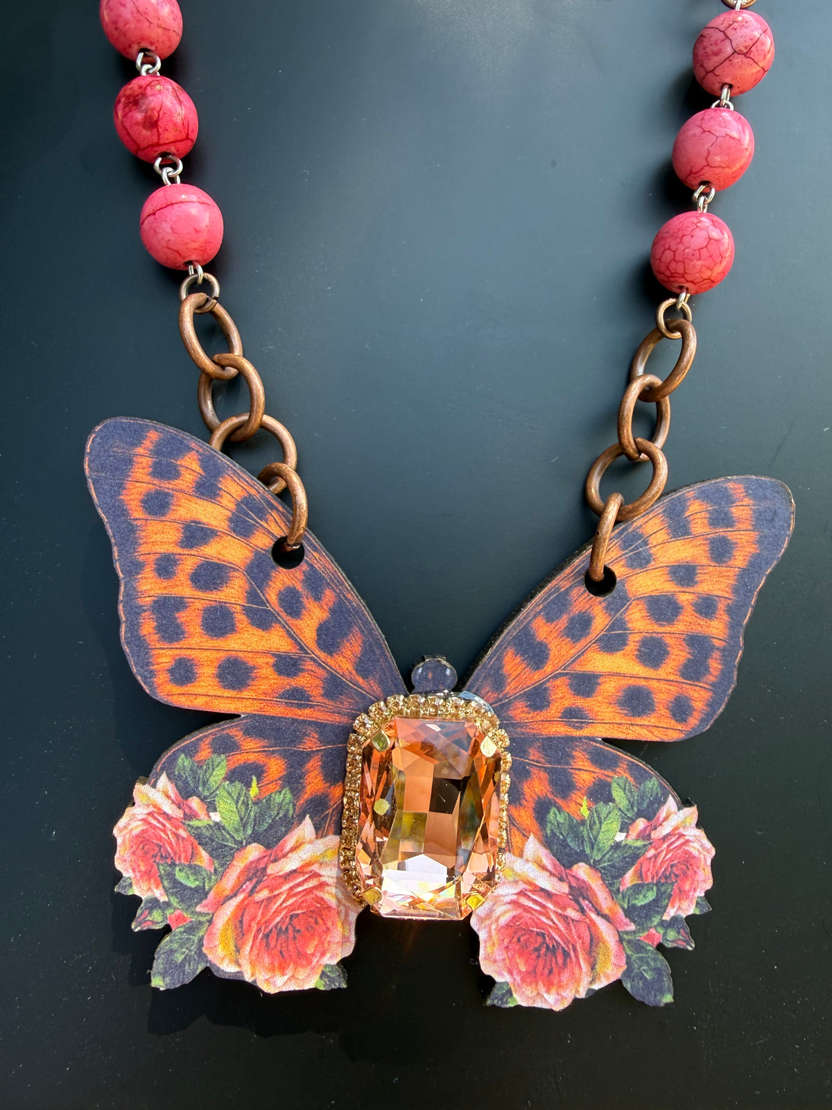 Emerald Cut Leopard Butterfly Necklace
