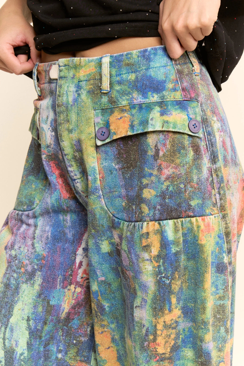 Watercolor Denim Wide Opening Mid-High Waist Pants