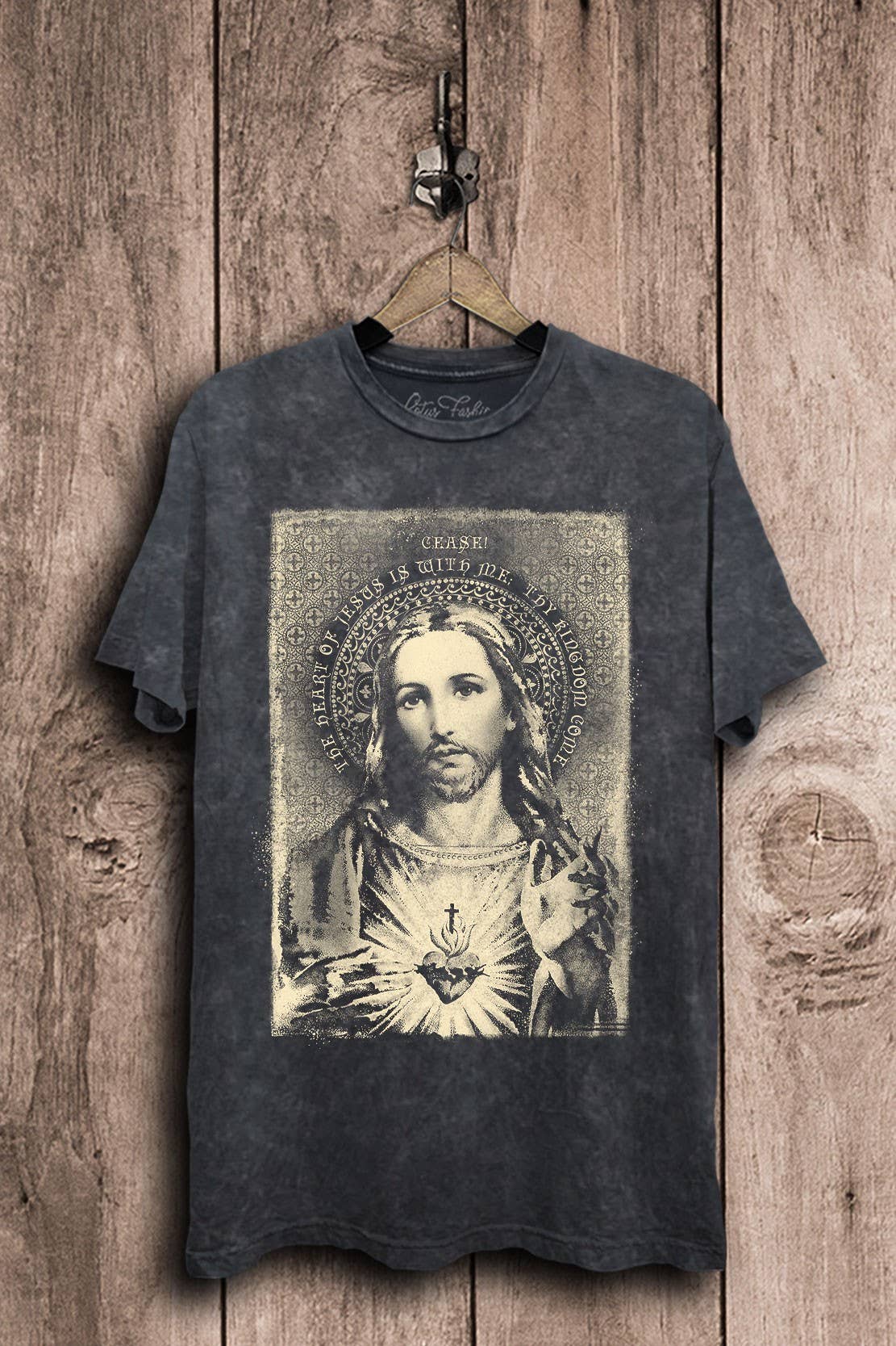 Heart Of Jesus Graphic Top Vintage Black Mineral Wash