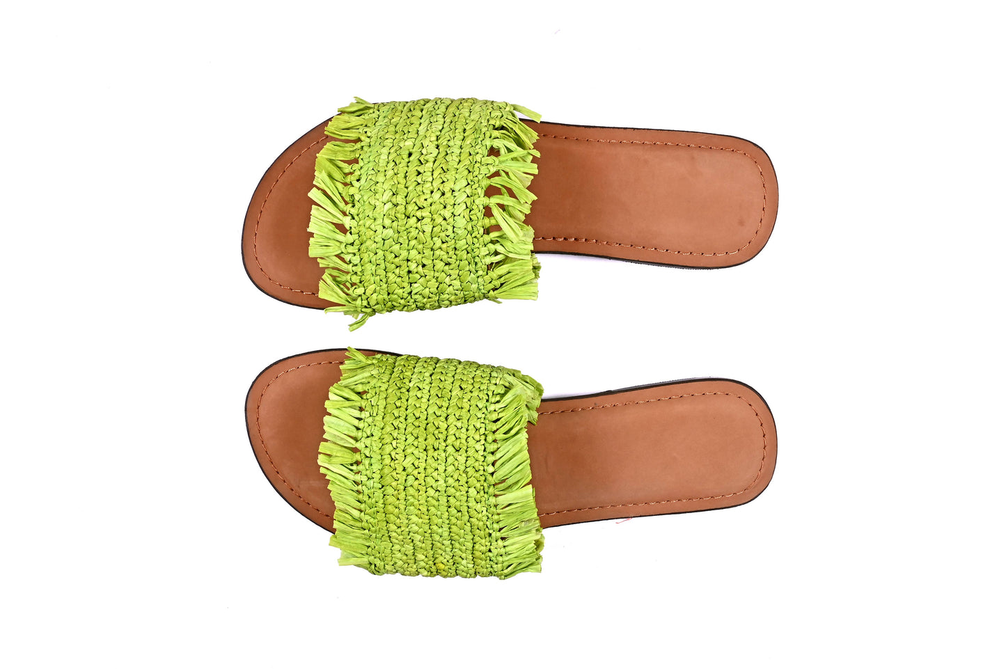 Lime Green Raffia Slides