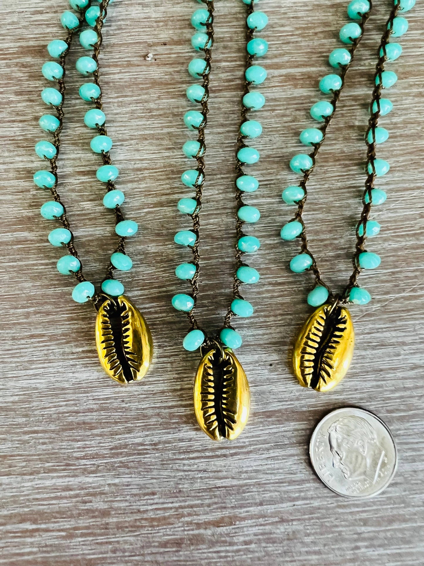 Earthen Beauty Beach Necklace With Golden Cowrie Shell Charm
