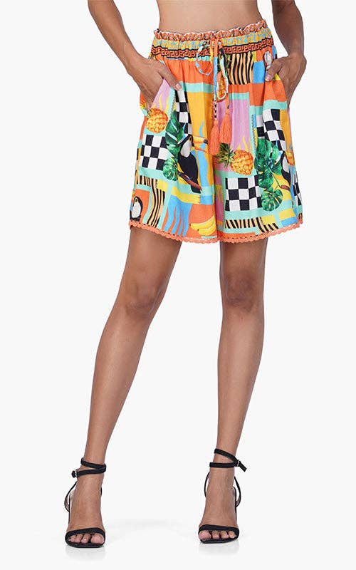 Toucan Tropical Printed Shorts with Tassels