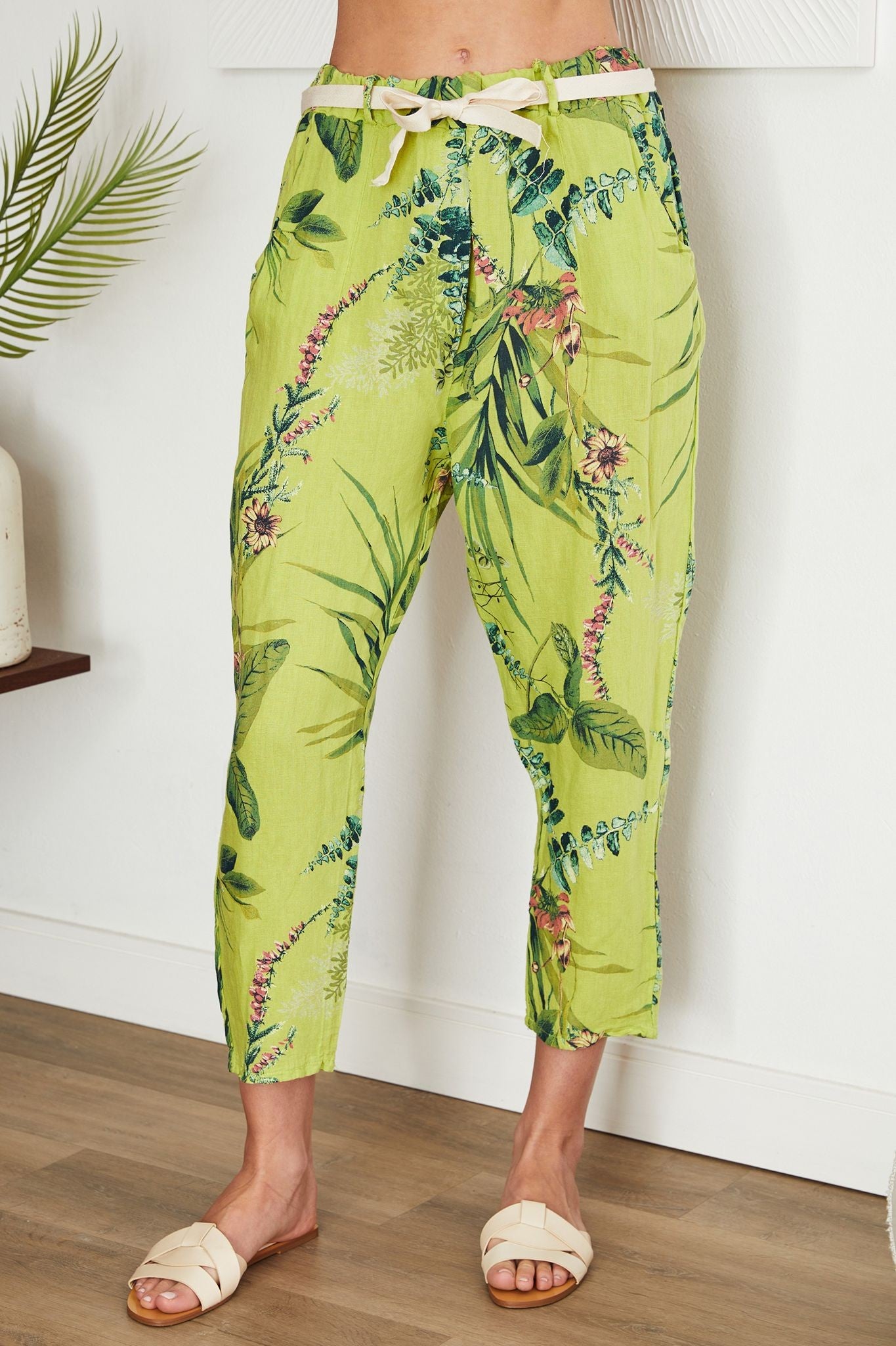 Linen Lime Tropical Pants