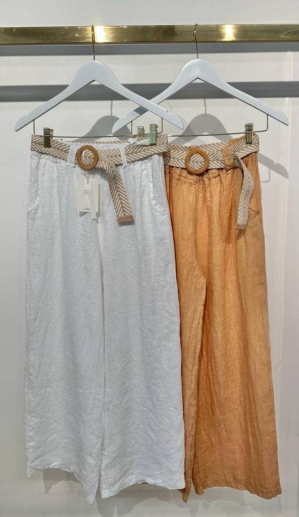 White Linen Pants with Belt