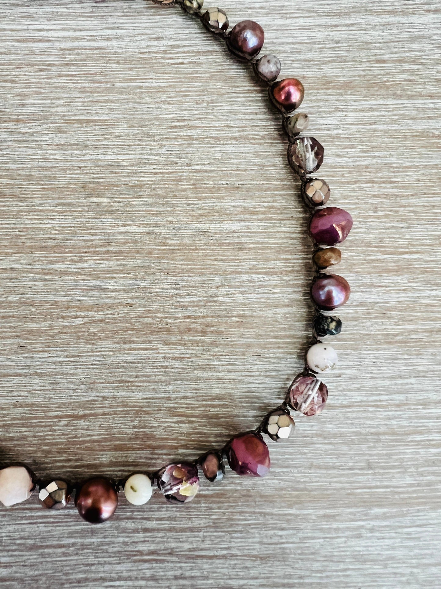 Vintage Rose Crocheted Necklace With Stones And Pearls