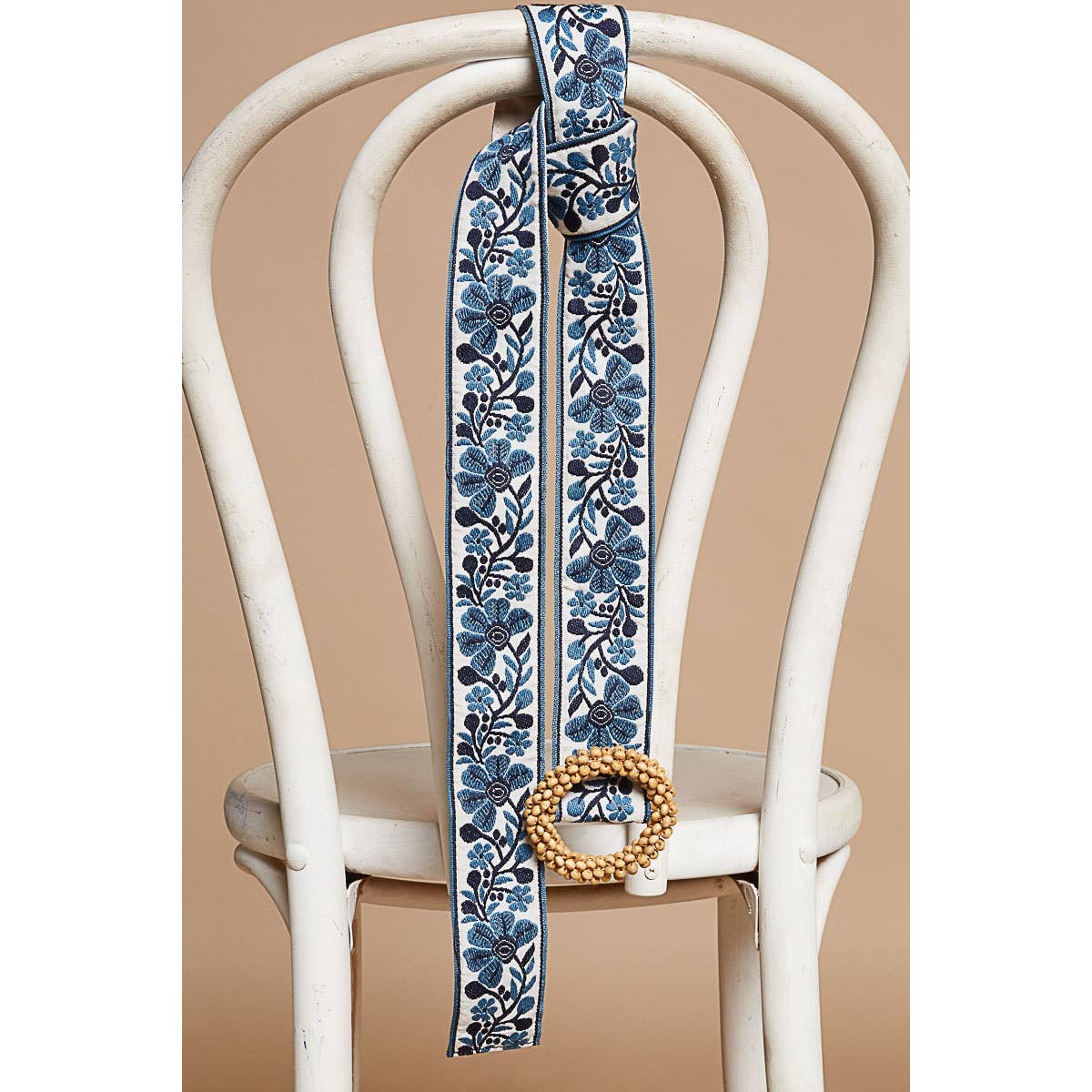 Navy and Blue Floral Print Circular Buckle Belt