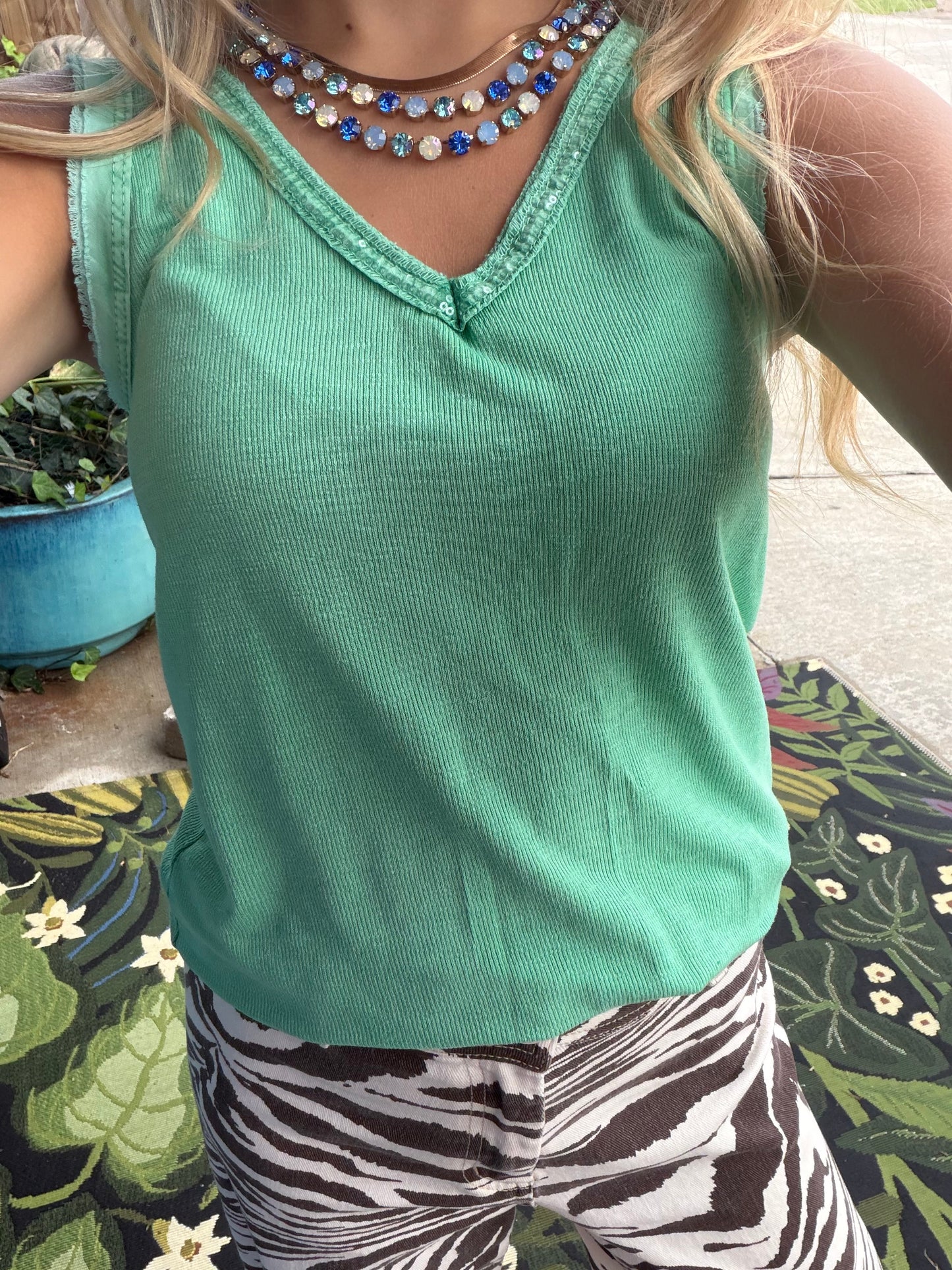 Sequin Tank Tops V-Neck