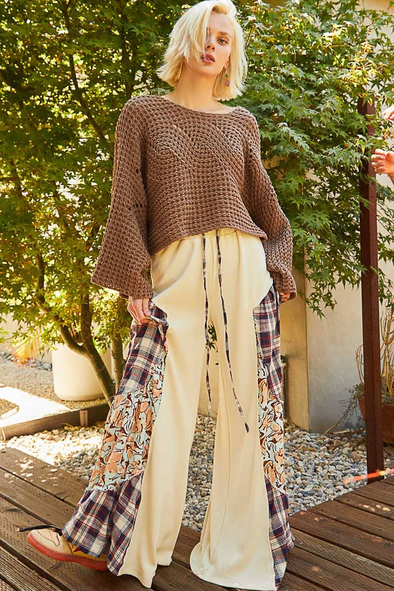 Chocolate Round neck semi cropped chenille solid sweater