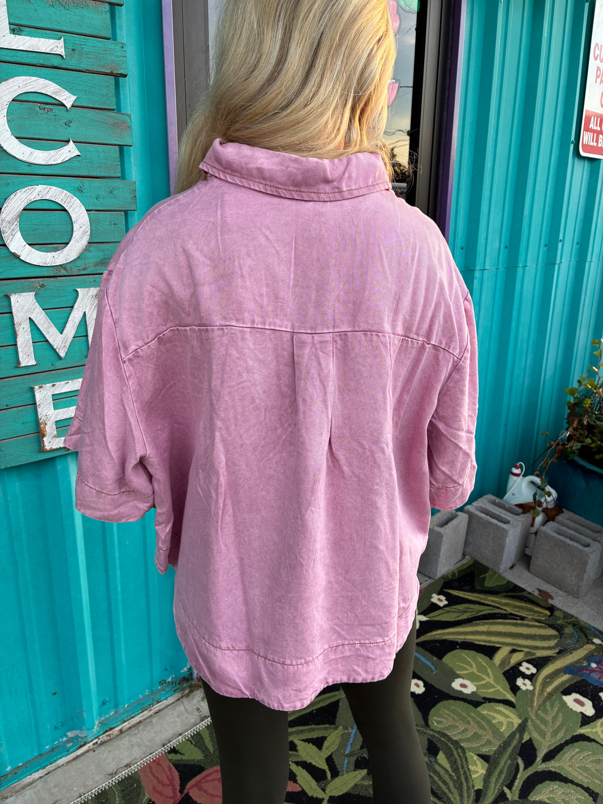 Washed Denim Cropped Utility Shirt