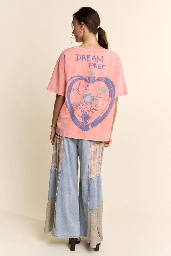 DREAM FREE FLORAL GRAPHIC MINERAL WASH TOP