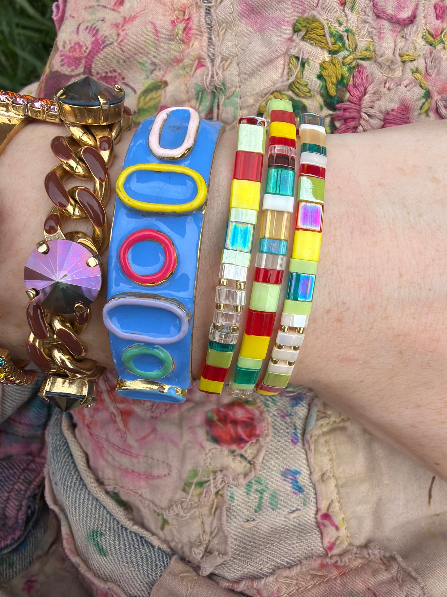 Yellow Red Rainbow Stretch Bracelet