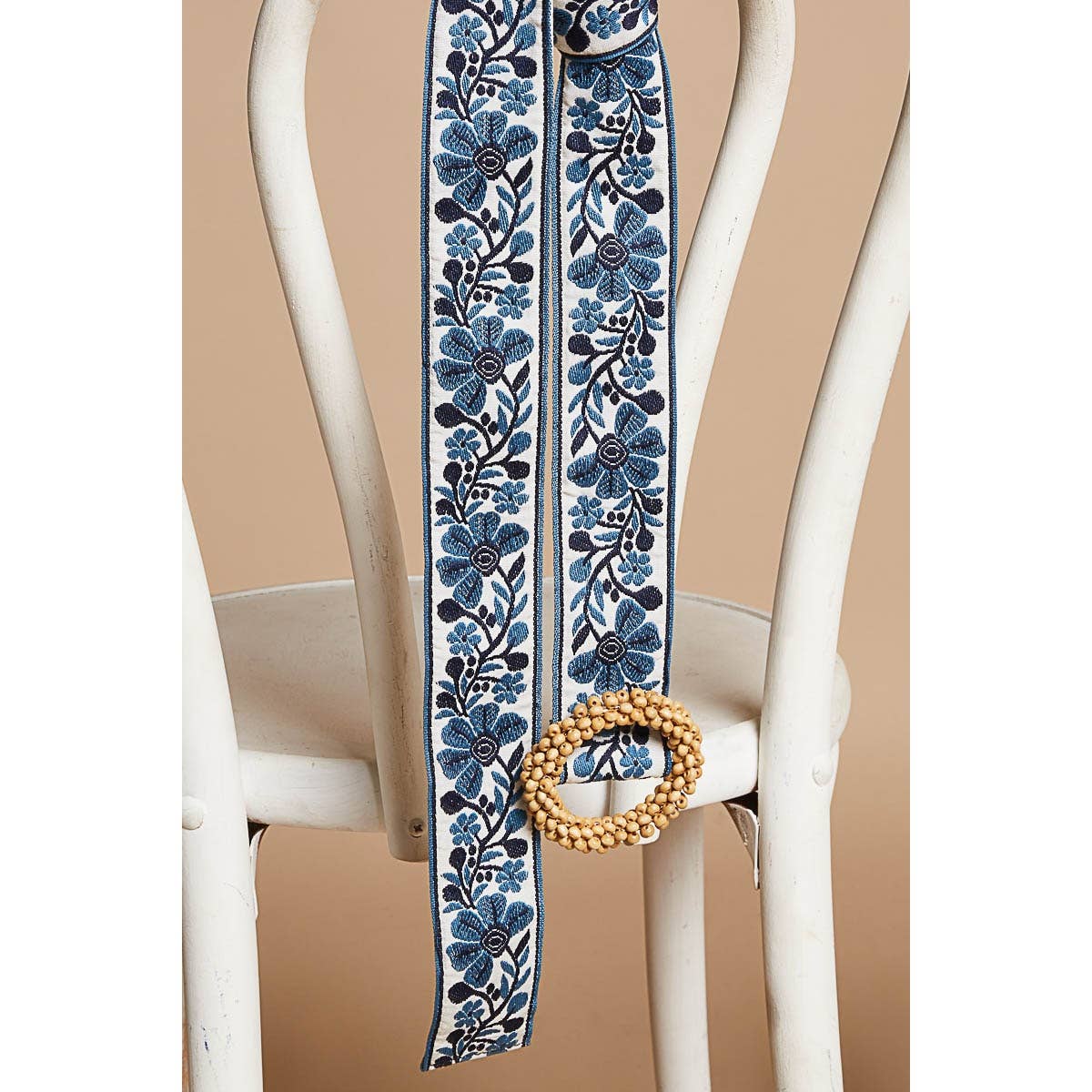 Navy and Blue Floral Print Circular Buckle Belt